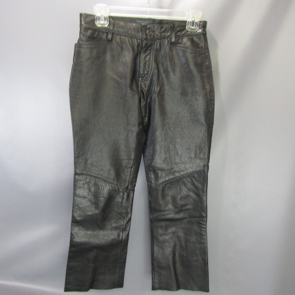 GAP Leather Pants Boot Cut Genuine Leather Black Pants Womens Size 2 Biker 28x27 - Picture 1 of 7